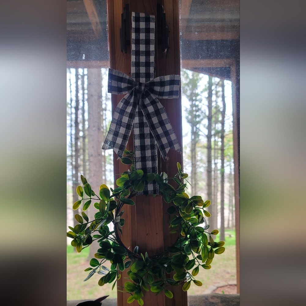 Greenery Wreath with Black and White Ribbon